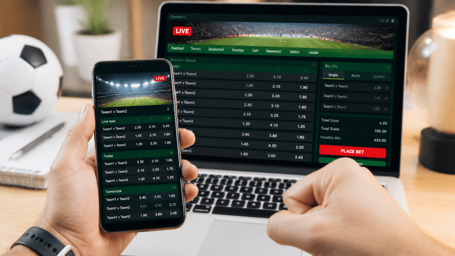 Betting Sites Malaysia: What to Look for Before You Play Sports betting interface on phone and laptop with football odds