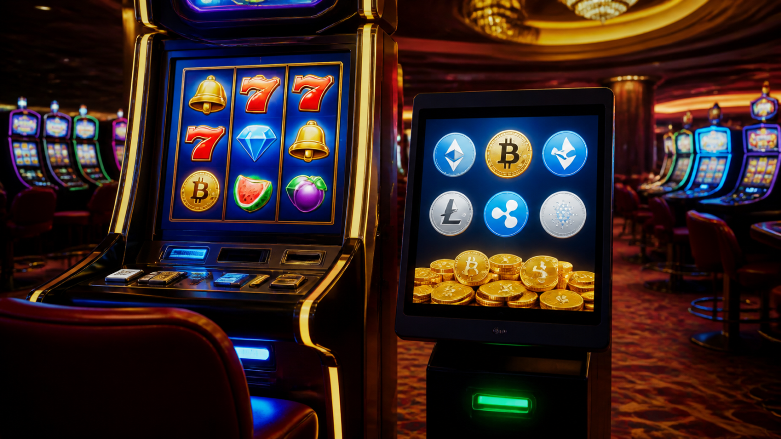 Casino gaming setup with a cryptocurrency payment screen
