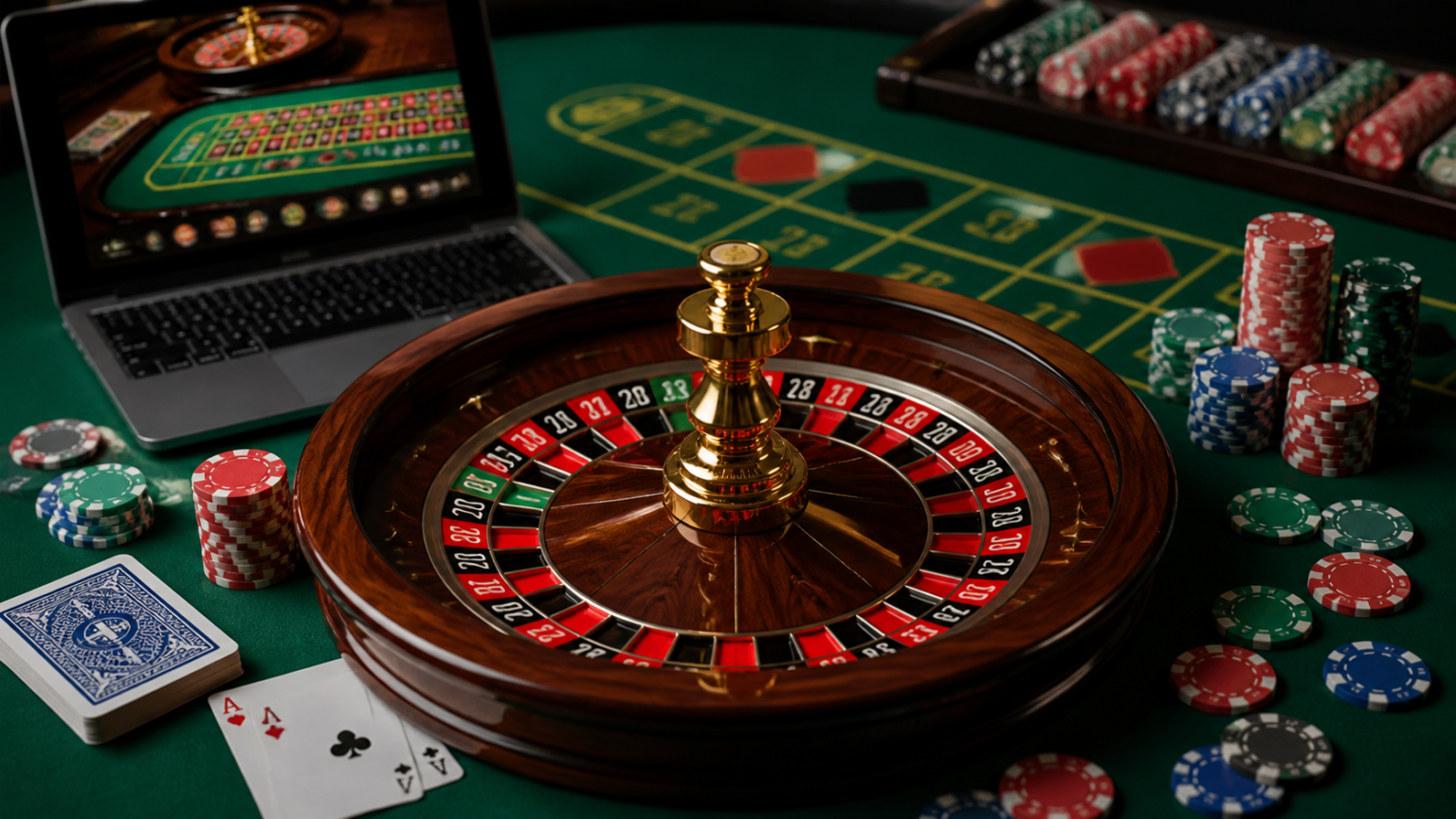 スポーツ 賭けを比較するときに確認したい安全性と利用条件 Laptop with online casino games and casino chips