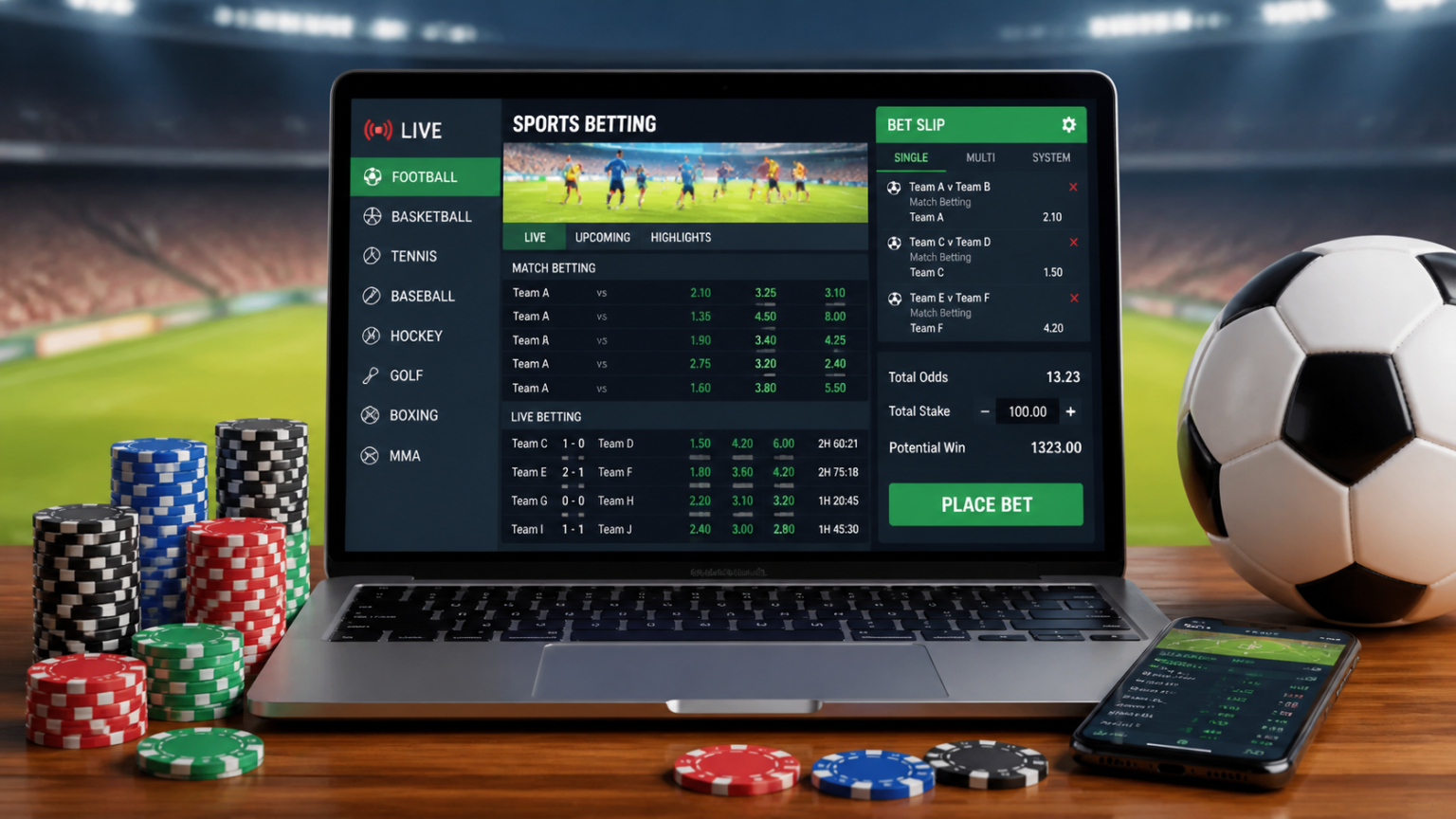 Schermata di scommesse online con elementi da casinò