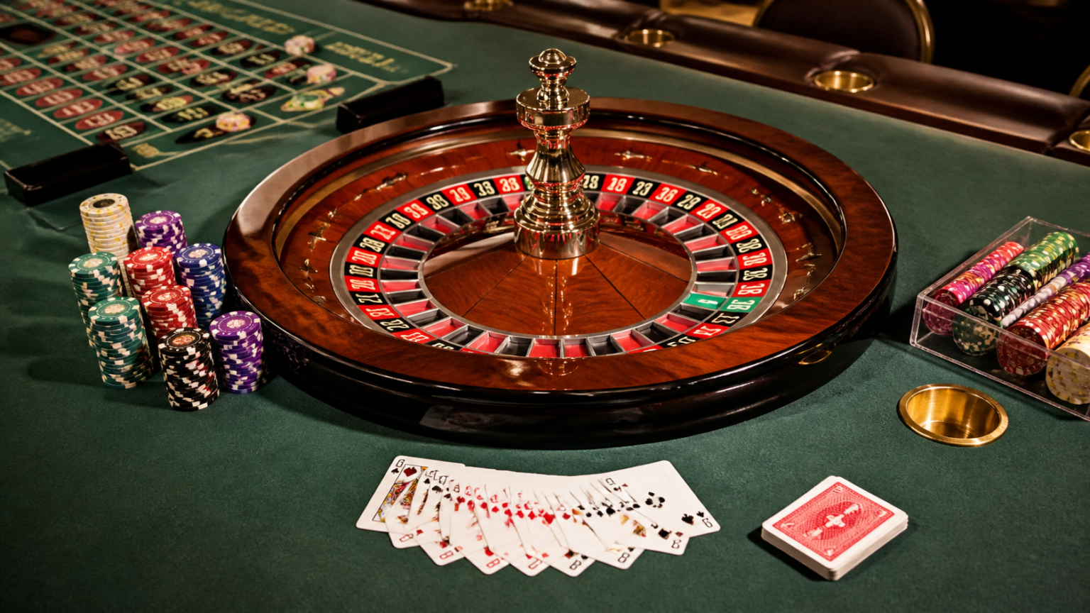 Evaluasi Situs Judi Slot Online: Informasi Operator, Dukungan Pelanggan, dan Tanggung Jawab Casino roulette table with cards and chips
